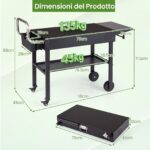 Costway Carrello barbecue pieghevole 4 ruote con portaspezie e magnete, Tavolo da griglia per giardino con apribottiglie e ganci - immagine 6