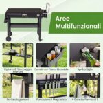 Costway Carrello barbecue pieghevole 4 ruote con portaspezie e magnete, Tavolo da griglia per giardino con apribottiglie e ganci - immagine 9
