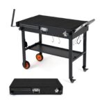 Costway Carrello da esterno pieghevole ruote tovaglietta resistente al calore, Supporto per griglia da esterno per campeggio e picnic - immagine 4