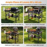 Costway Carrello da esterno pieghevole ruote tovaglietta resistente al calore, Supporto per griglia da esterno per campeggio e picnic - immagine 8