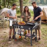 Costway Carrello da esterno pieghevole ruote tovaglietta resistente al calore, Supporto per griglia da esterno per campeggio e picnic - immagine 3