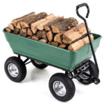 Costway Carrello da giardino 125 l con vasca ribaltabile manico regolabile e ruote pneumatiche, Carrello a mano in metallo portata 410 kg