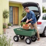 Costway Carrello da giardino 125 l con vasca ribaltabile manico regolabile e ruote pneumatiche, Carrello a mano in metallo portata 410 kg - immagine 2