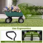 Costway Carrello da giardino 125 l con vasca ribaltabile manico regolabile e ruote pneumatiche, Carrello a mano in metallo portata 410 kg - immagine 6