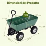 Costway Carrello da giardino 125 l con vasca ribaltabile manico regolabile e ruote pneumatiche, Carrello a mano in metallo portata 410 kg - immagine 5