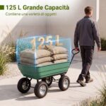 Costway Carrello da giardino 125 l con vasca ribaltabile manico regolabile e ruote pneumatiche, Carrello a mano in metallo portata 410 kg - immagine 11