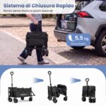Costway Carrello da spiaggia carrello pieghevole per campeggio e giardino, Carretto portatutto in tessuto oxford Nero - immagine 9