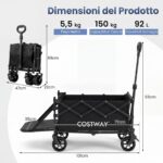 Costway Carrello da spiaggia carrello pieghevole per campeggio e giardino, Carretto portatutto in tessuto oxford Nero - immagine 6