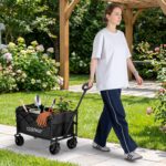 Costway Carrello da spiaggia carrello pieghevole per campeggio e giardino, Carretto portatutto in tessuto oxford Nero - immagine 2
