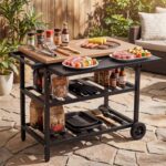 Costway Carrello per barbecue con forno smontabile griglie e teglie in metallo, Carrello cucina da esterno carrellino con ruote - immagine 2
