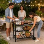 Costway Carrello per barbecue con forno smontabile griglie e teglie in metallo, Carrello cucina da esterno carrellino con ruote - immagine 3