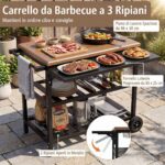 Costway Carrello per barbecue con forno smontabile griglie e teglie in metallo, Carrello cucina da esterno carrellino con ruote - immagine 8