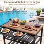 Costway Carrello per barbecue con forno smontabile griglie e teglie in metallo, Carrello cucina da esterno carrellino con ruote - immagine 10