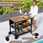 Costway Carrello per barbecue con forno smontabile griglie e teglie in metallo, Carrello cucina da esterno carrellino con ruote - immagine 9