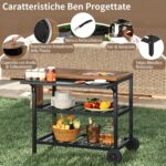 Costway Carrello per barbecue con forno smontabile griglie e teglie in metallo, Carrello cucina da esterno carrellino con ruote - immagine 7