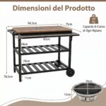 Costway Carrello per barbecue con forno smontabile griglie e teglie in metallo, Carrello cucina da esterno carrellino con ruote - immagine 5