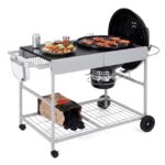 Costway Carrello per barbecue da esterno con ampio piano ripiano a rete porta spezie portarotolo, Carrello da cucina per barbecue 18-22 pollici - immagine 5