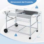 Costway Carrello per barbecue da esterno con ampio piano ripiano a rete porta spezie portarotolo, Carrello da cucina per barbecue 18-22 pollici - immagine 6