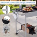 Costway Carrello per barbecue da esterno con ampio piano ripiano a rete porta spezie portarotolo, Carrello da cucina per barbecue 18-22 pollici - immagine 7
