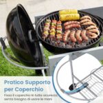 Costway Carrello per barbecue da esterno con ampio piano ripiano a rete porta spezie portarotolo, Carrello da cucina per barbecue 18-22 pollici - immagine 9