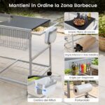 Costway Carrello per barbecue da esterno con ampio piano ripiano a rete porta spezie portarotolo, Carrello da cucina per barbecue 18-22 pollici - immagine 8
