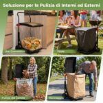 Costway Carrello portasacco immondizia da giardino con ruote coperchio, Carriola per foglie rifiuti raccolta differenziata Nero - immagine 8