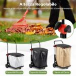 Costway Carrello portasacco immondizia da giardino con ruote coperchio, Carriola per foglie rifiuti raccolta differenziata Nero - immagine 11