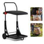 Costway Carrello portasacco immondizia da giardino con ruote coperchio, Carriola per foglie rifiuti raccolta differenziata Nero - immagine 6