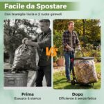 Costway Carrello portasacco immondizia da giardino con ruote coperchio, Carriola per foglie rifiuti raccolta differenziata Nero - immagine 9