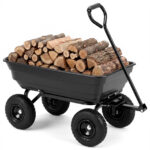 Costway Carriola da giardino con 4 ruote pneumatiche manico regolabile e impugnatura morbida, 75 L Carrello ribaltabile portata 300 kg