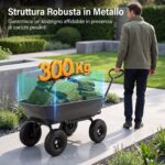 Costway Carriola da giardino con 4 ruote pneumatiche manico regolabile e impugnatura morbida, 75 L Carrello ribaltabile portata 300 kg - immagine 5