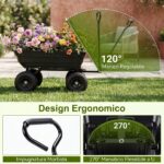 Costway Carriola da giardino con 4 ruote pneumatiche manico regolabile e impugnatura morbida, 75 L Carrello ribaltabile portata 300 kg - immagine 8