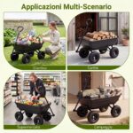 Costway Carriola da giardino con 4 ruote pneumatiche manico regolabile e impugnatura morbida, 75 L Carrello ribaltabile portata 300 kg - immagine 9