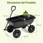 Costway Carriola da giardino con 4 ruote pneumatiche manico regolabile e impugnatura morbida, 75 L Carrello ribaltabile portata 300 kg - immagine 4