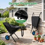 Costway Carriola da giardino pieghevole con tasca in tessuto oxford di grande capienza manico antiscivolo struttura in metallo, Carrello da esterno per giardinaggio - immagine 5