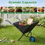 Costway Carriola da giardino pieghevole con tasca in tessuto oxford di grande capienza manico antiscivolo struttura in metallo, Carrello da esterno per giardinaggio - immagine 6