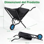 Costway Carriola da giardino pieghevole con tasca in tessuto oxford di grande capienza manico antiscivolo struttura in metallo, Carrello da esterno per giardinaggio - immagine 4