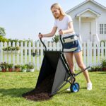 Costway Carriola da giardino pieghevole con tasca in tessuto oxford di grande capienza manico antiscivolo struttura in metallo, Carrello da esterno per giardinaggio - immagine 2