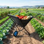 Costway Carriola da giardino pieghevole con tasca in tessuto oxford di grande capienza manico antiscivolo struttura in metallo, Carrello da esterno per giardinaggio - immagine 3