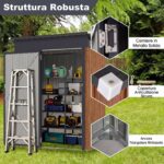 Costway Casetta da giardino con design a tetto inclinato venti d'aria, Capanno da esterno 150x90,5x185cm Naturale - immagine 5