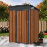 Costway Casetta da giardino con design a tetto inclinato venti d'aria, Capanno da esterno 150x90,5x185cm Naturale - immagine 2