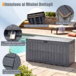 Costway Cassapanca contenitore con coperchio e foro della serratura, Contenitore da esterno in pp resistente alle intemperie Grigio - immagine 9