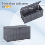 Costway Cassapanca contenitore con coperchio e foro della serratura, Contenitore da esterno in pp resistente alle intemperie Grigio - immagine 6