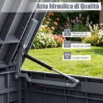 Costway Cassapanca contenitore con coperchio e foro della serratura, Contenitore da esterno in pp resistente alle intemperie Grigio - immagine 10