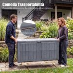 Costway Cassapanca contenitore con coperchio e foro della serratura, Contenitore da esterno in pp resistente alle intemperie Grigio - immagine 11