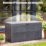 Costway Cassapanca contenitore con coperchio e foro della serratura, Contenitore da esterno in pp resistente alle intemperie Grigio - immagine 8