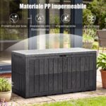 Costway Cassapanca contenitore con coperchio e foro della serratura, Contenitore da esterno in pp resistente alle intemperie Nero - immagine 8