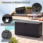 Costway Cassapanca contenitore con coperchio e foro della serratura, Contenitore da esterno in pp resistente alle intemperie Nero - immagine 10