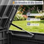 Costway Cassapanca contenitore con coperchio e foro della serratura, Contenitore da esterno in pp resistente alle intemperie Nero - immagine 9