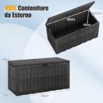 Costway Cassapanca contenitore con coperchio e foro della serratura, Contenitore da esterno in pp resistente alle intemperie Nero - immagine 6